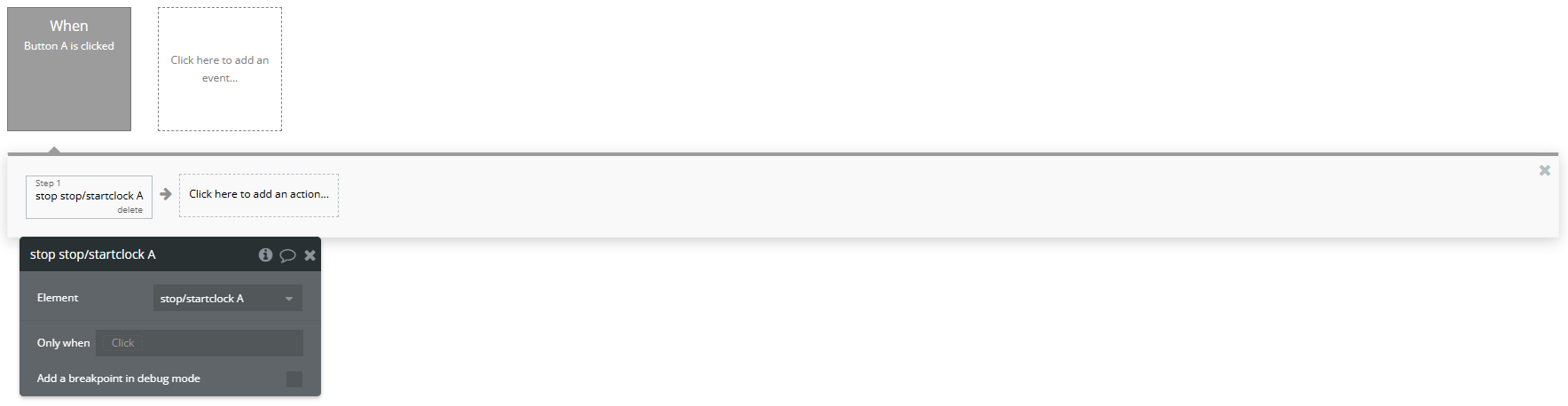 Workflow action → Stop A Stop/Start Clock.