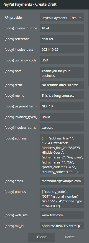 Plugin Data → Create Draft Invoice.