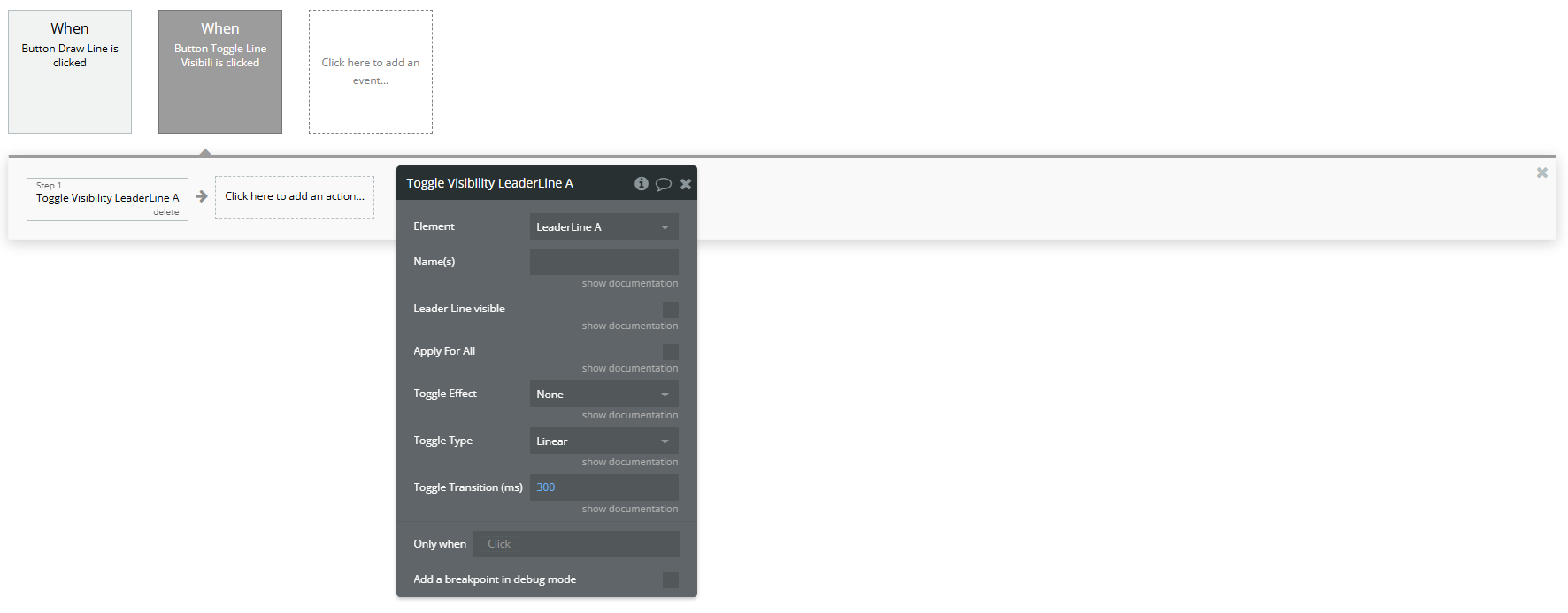 Workflow action → Toggle Visibility.