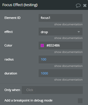 Workflow action → Focus Effect.