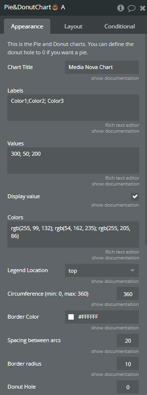 Element properties → Pie & Donut Chart 🍩.