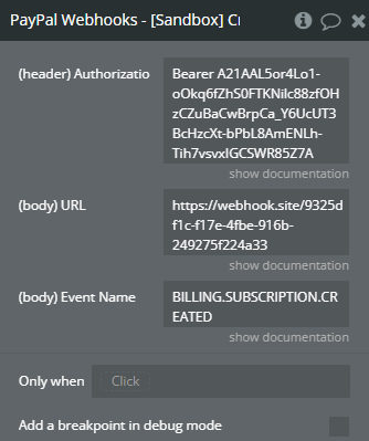 Plugin action call → [Sandbox] Create Webhook.