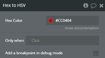 Workflow action → Hex to HSV.