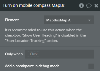 Workflow action → Turn On Mobile Compass