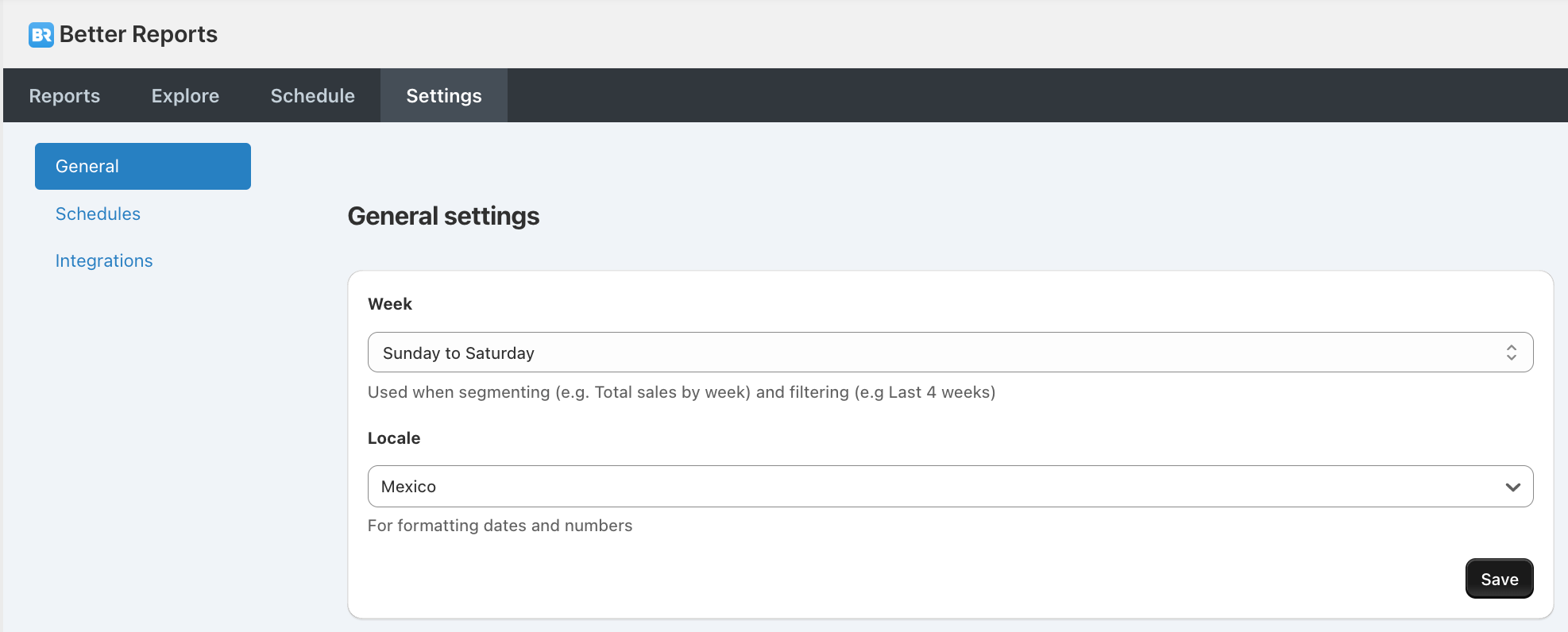 General settings in Better Reports
