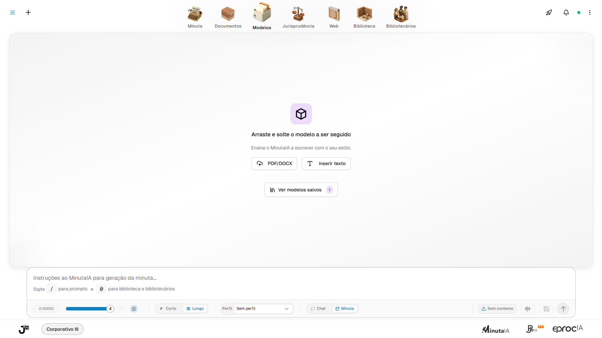Exibição da página quando não há modelos carregados.