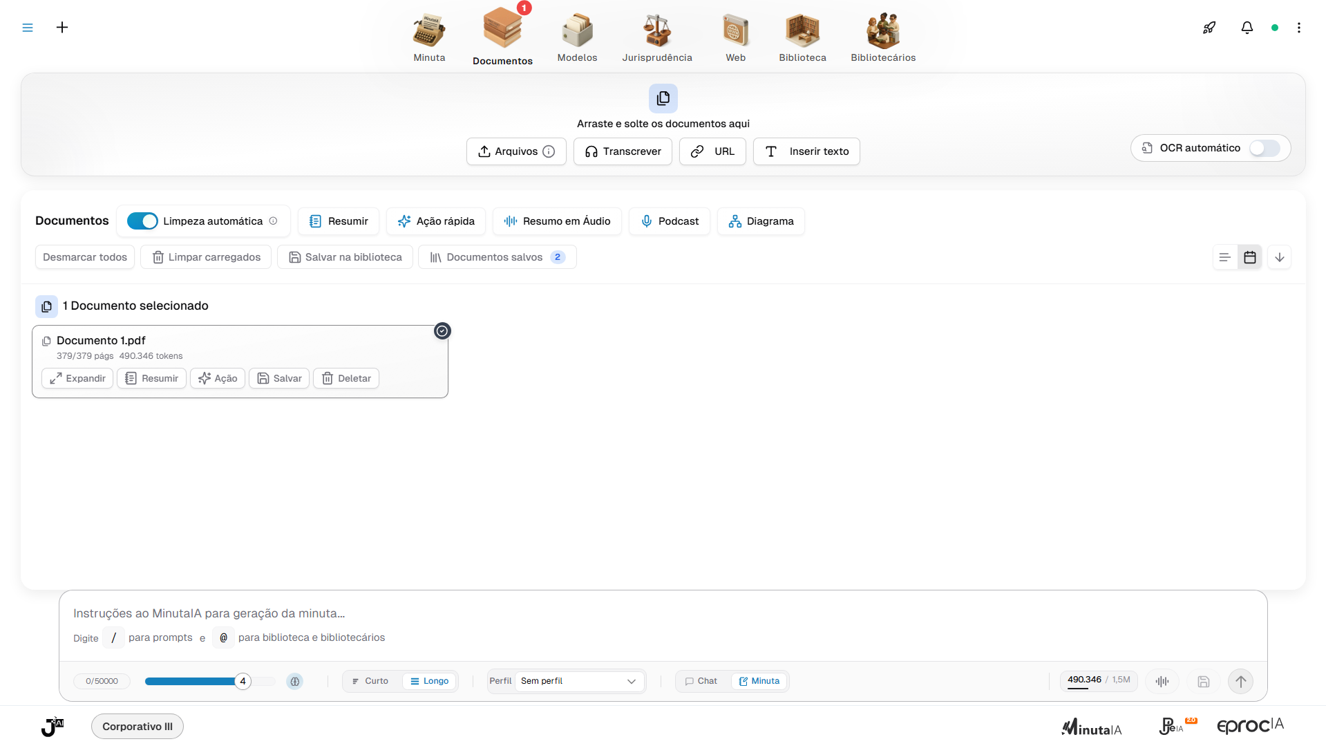 Exibição da página quando há documentos carregados.