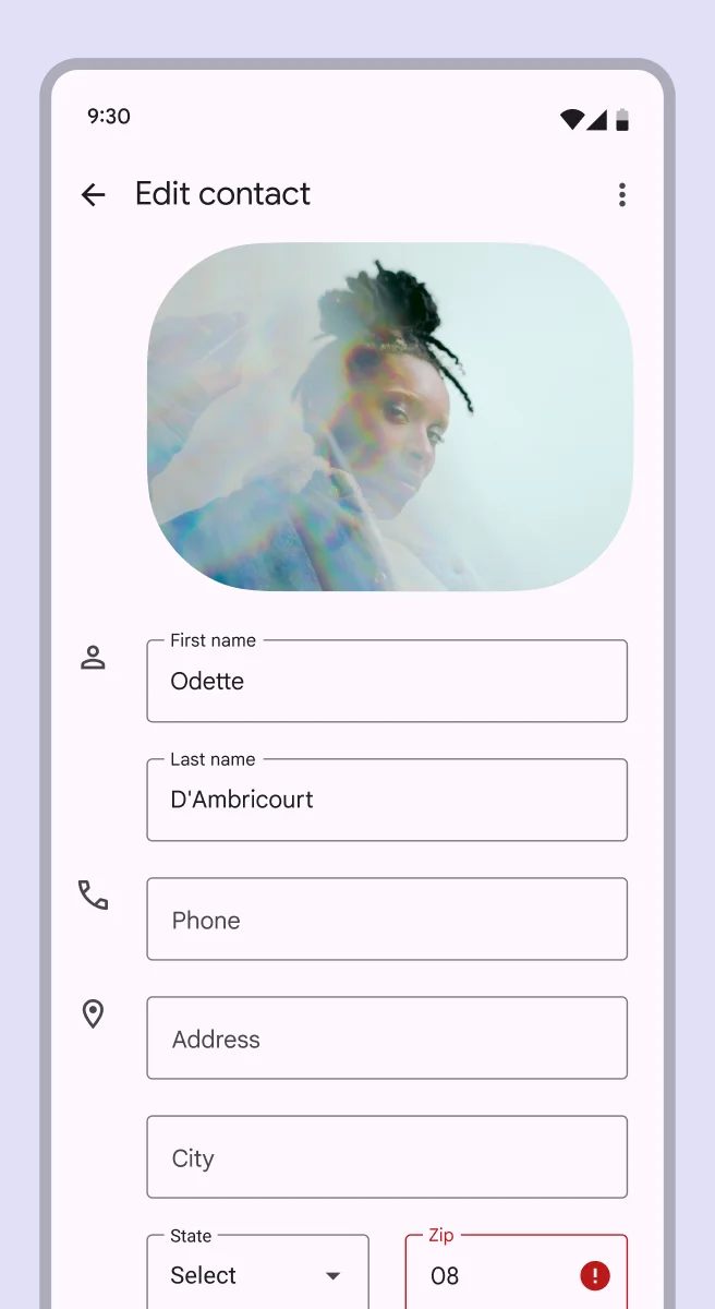 The same mobile form using outlined text fields
