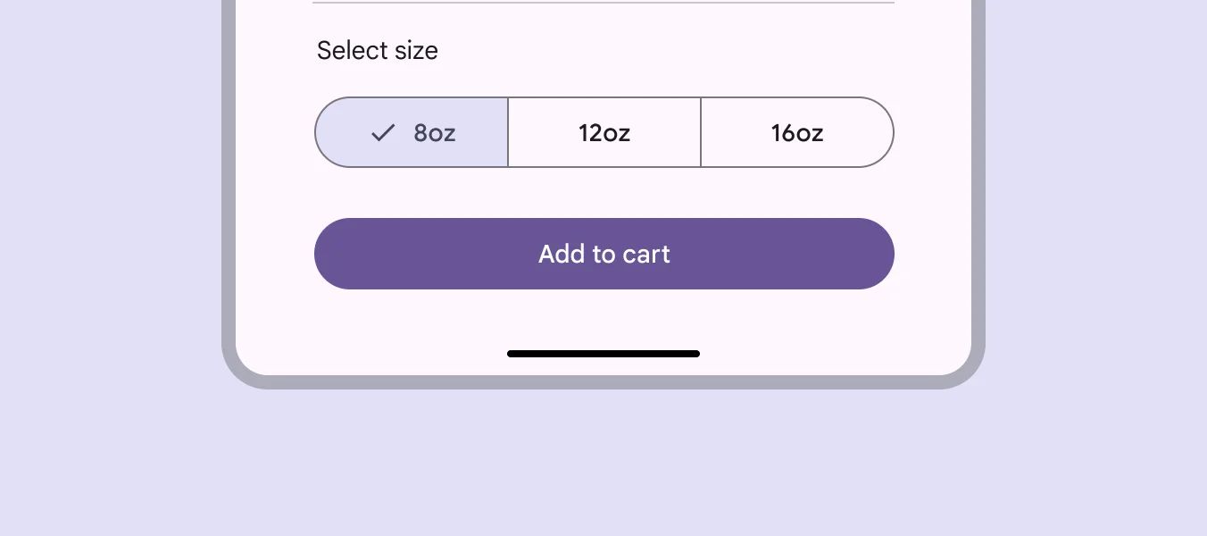 A single select segmented button for choosing beverage size