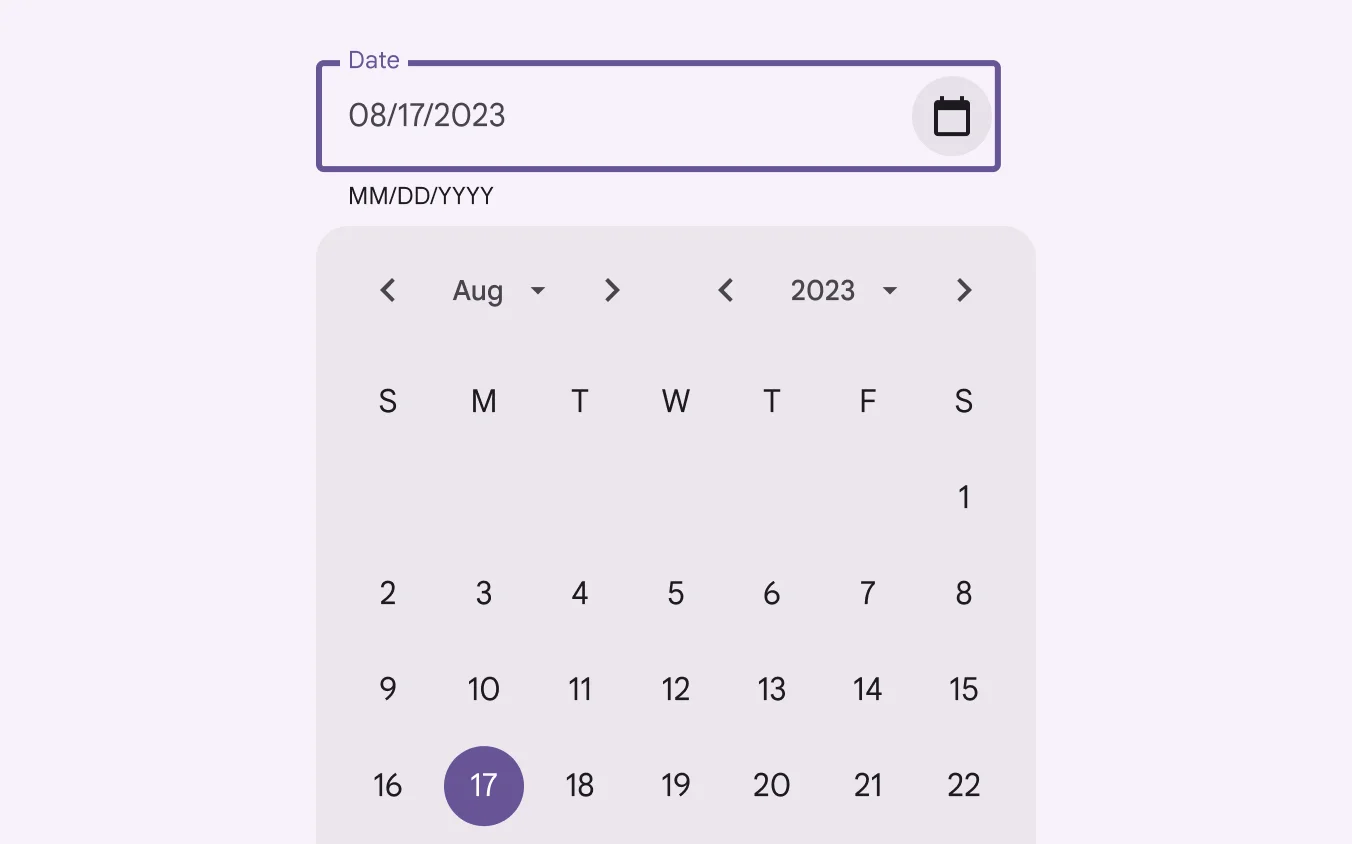 Docked date picker