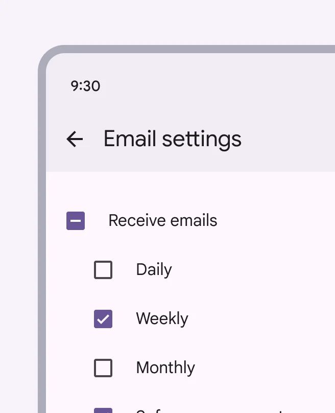 ✅ DO
Checkboxes let users select one or more options from a list. A parent checkbox allows for easy selection or deselection of all items