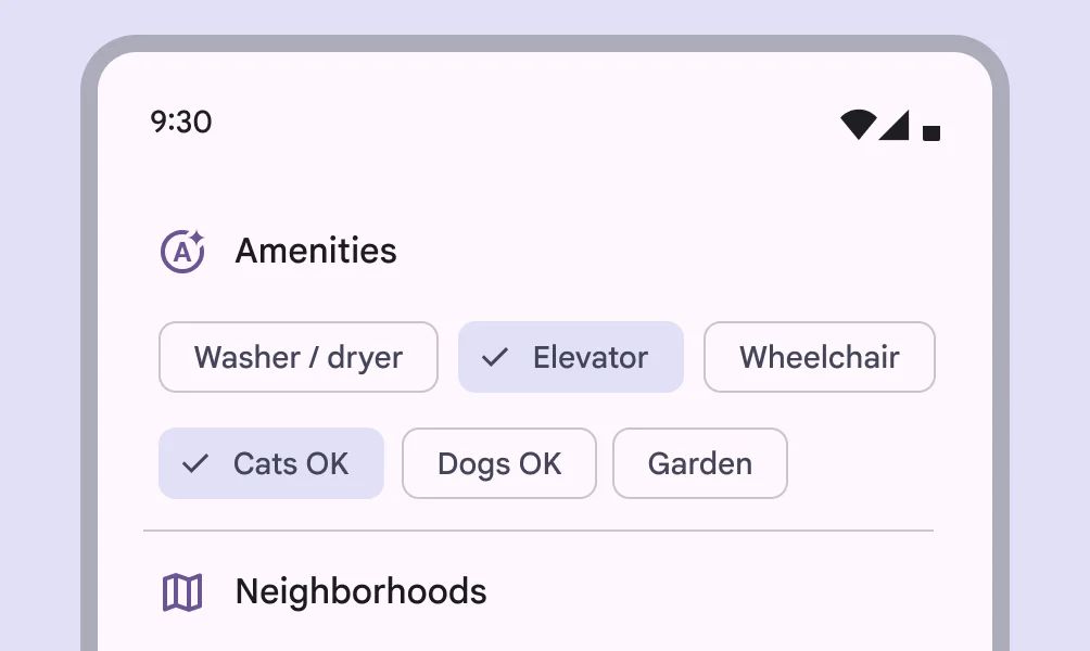 Filter chips in a real estate app