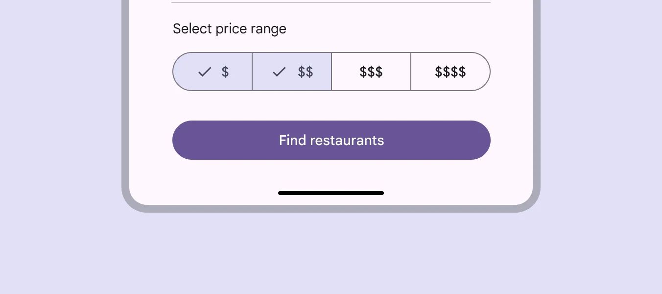 A multi-select segmented button for filtering restaurant search options
