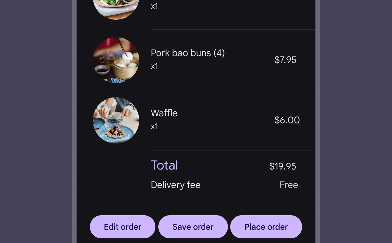❌ DON’T

Don’t fill your screen with too many buttons. Consider presenting lower-priority actions in overflow menus.