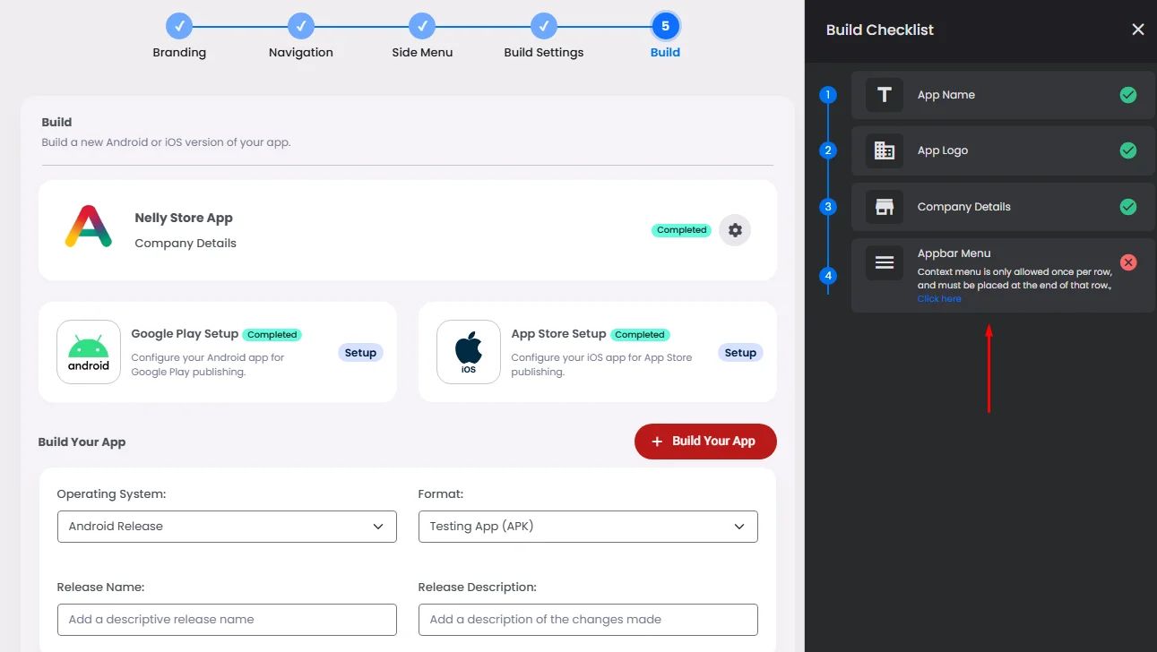 ❗App Checklist Error