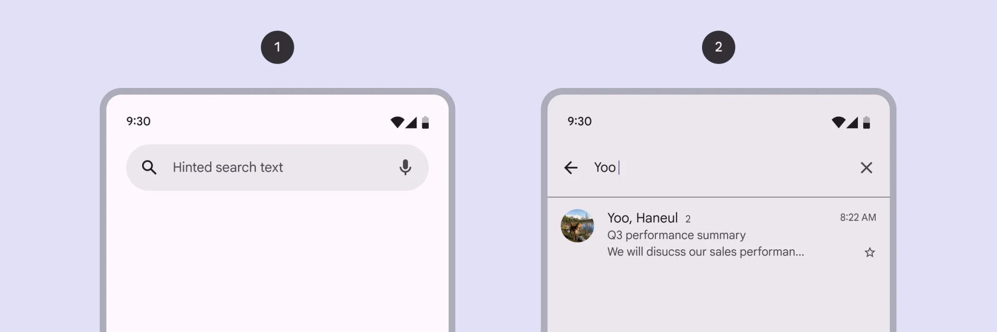1. Search bar
2. Search view