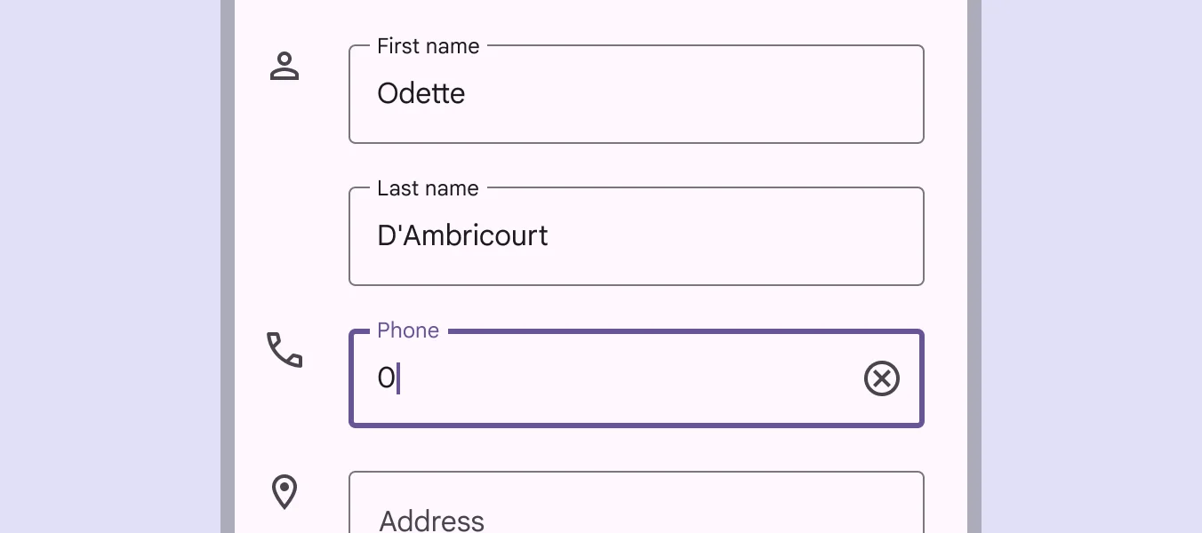 Contact form using outline text fields