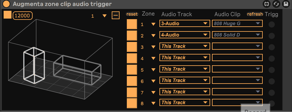 Augmenta zone clip audio trigger