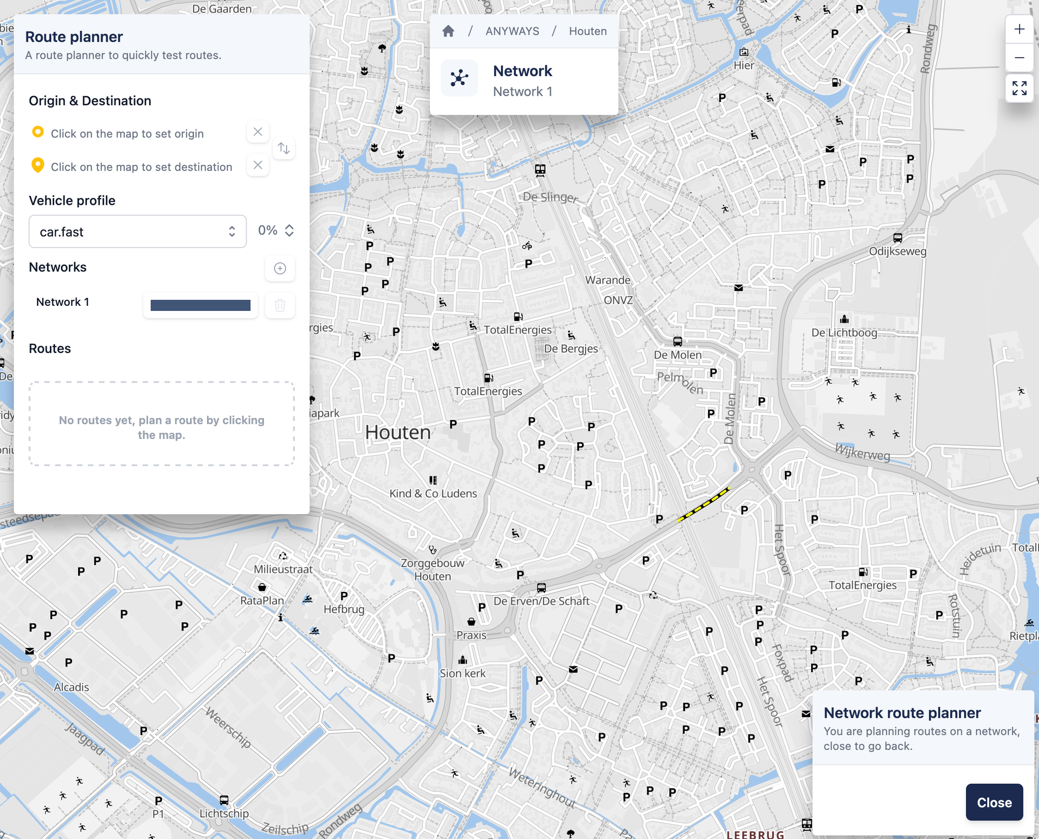 The route planner without any routes.