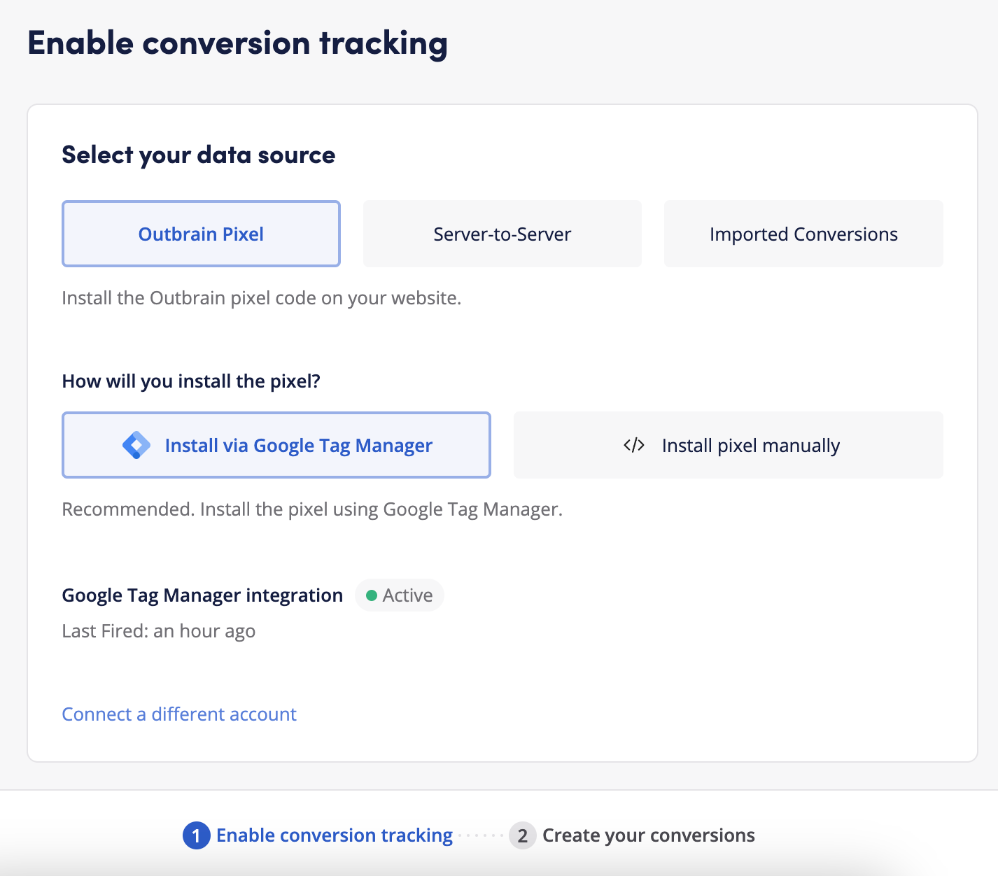 Affichage des data sources liées aux conversions