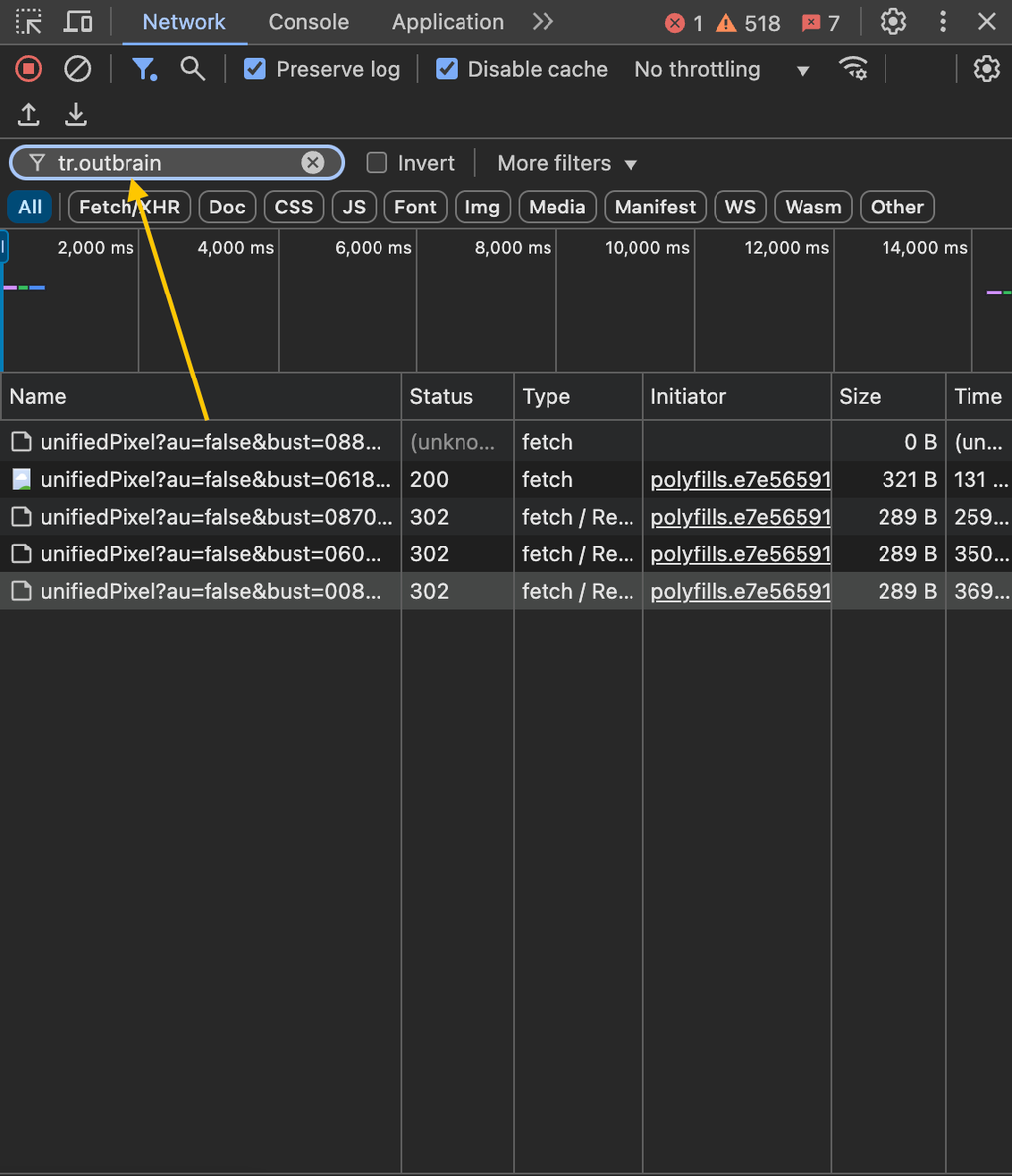 Inspection via l’onglet Network