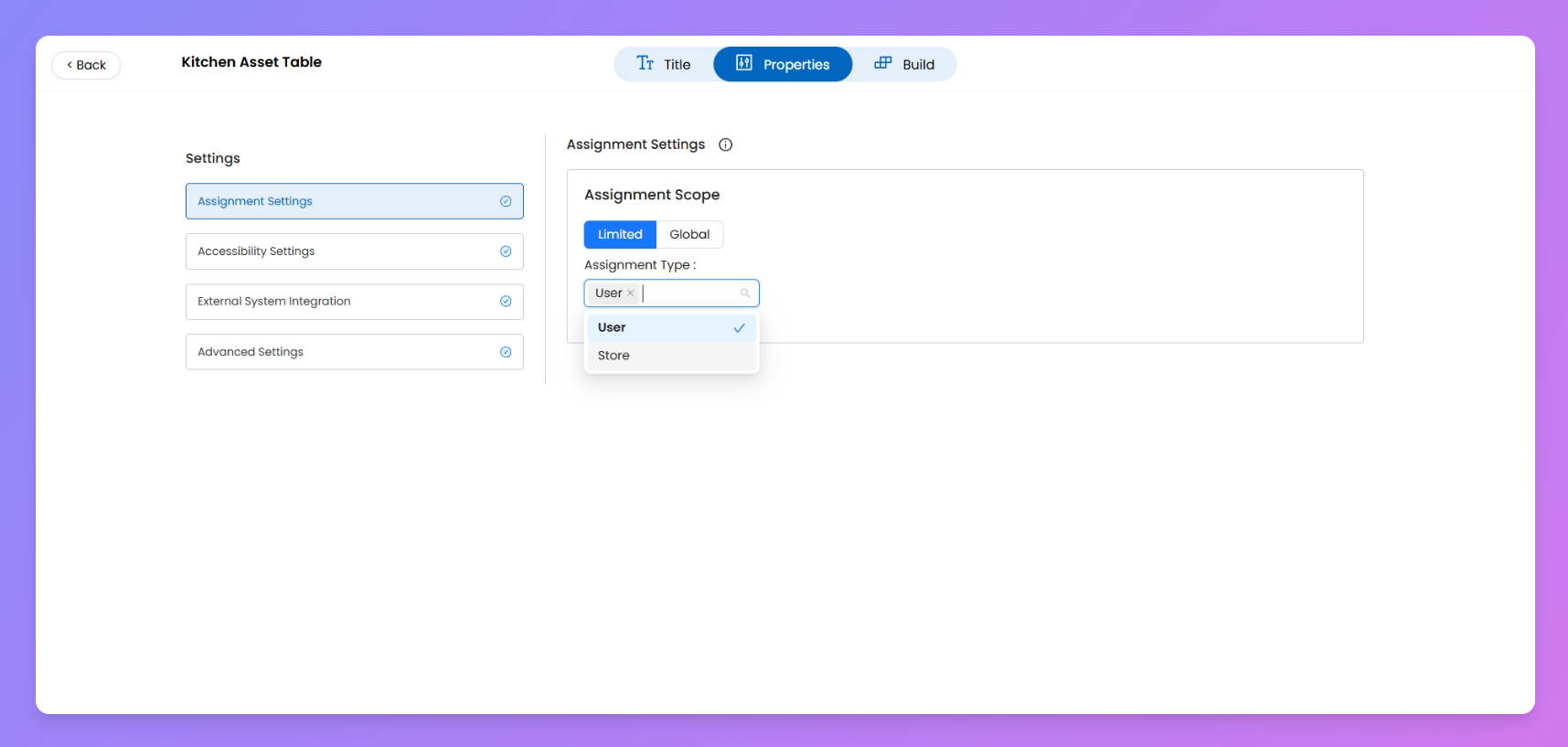 Configure & Create Assets Table