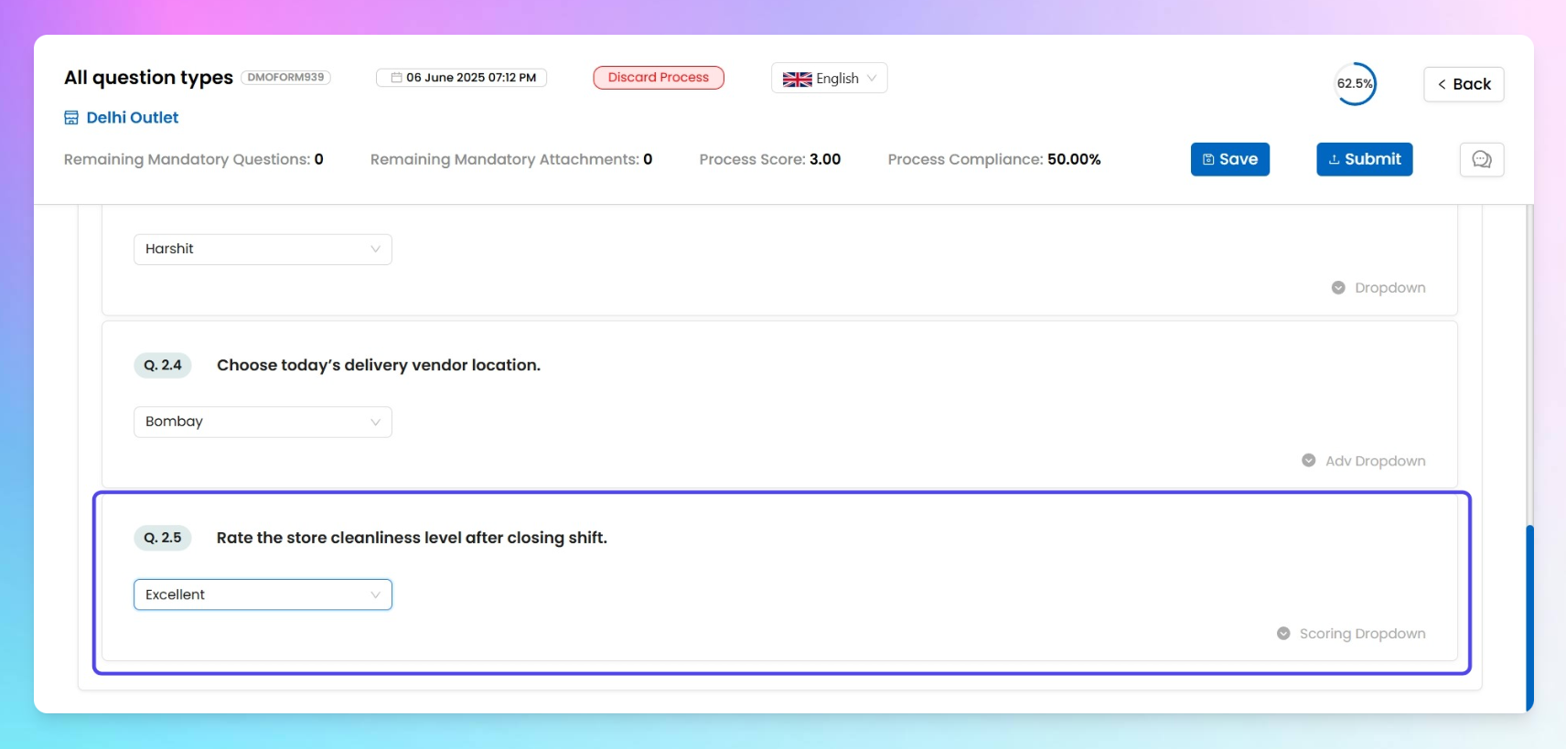 End-user view of the question