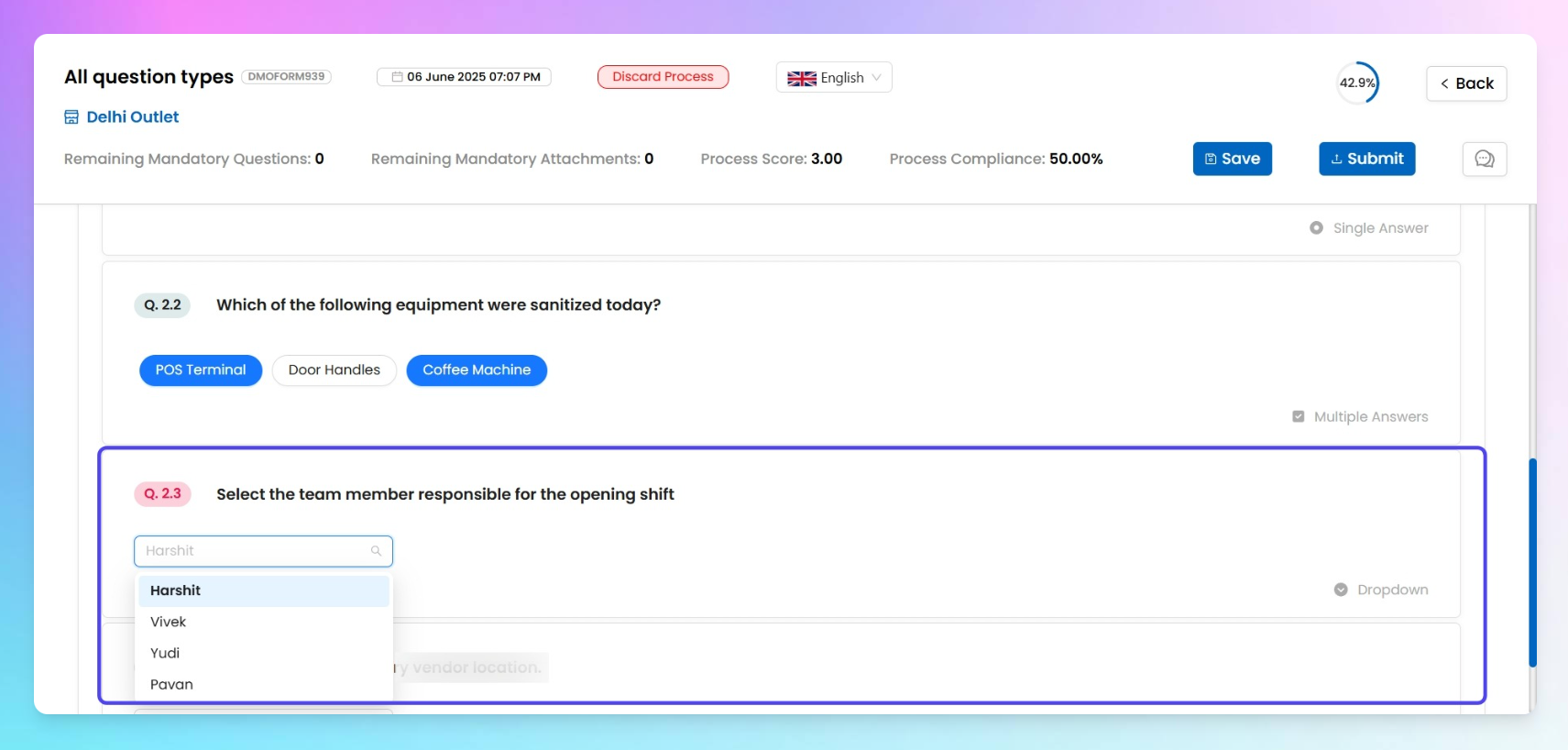 End-user view of the question