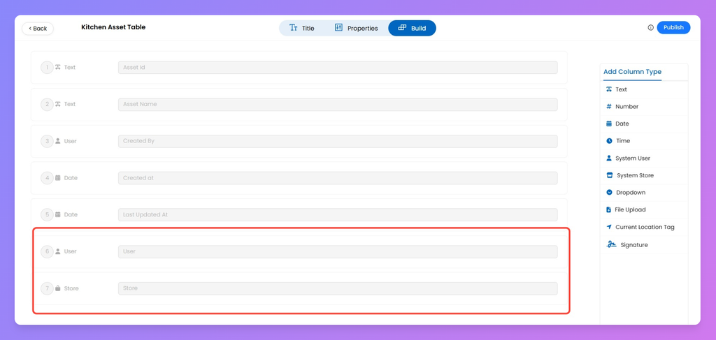 Configure & Create Assets Table