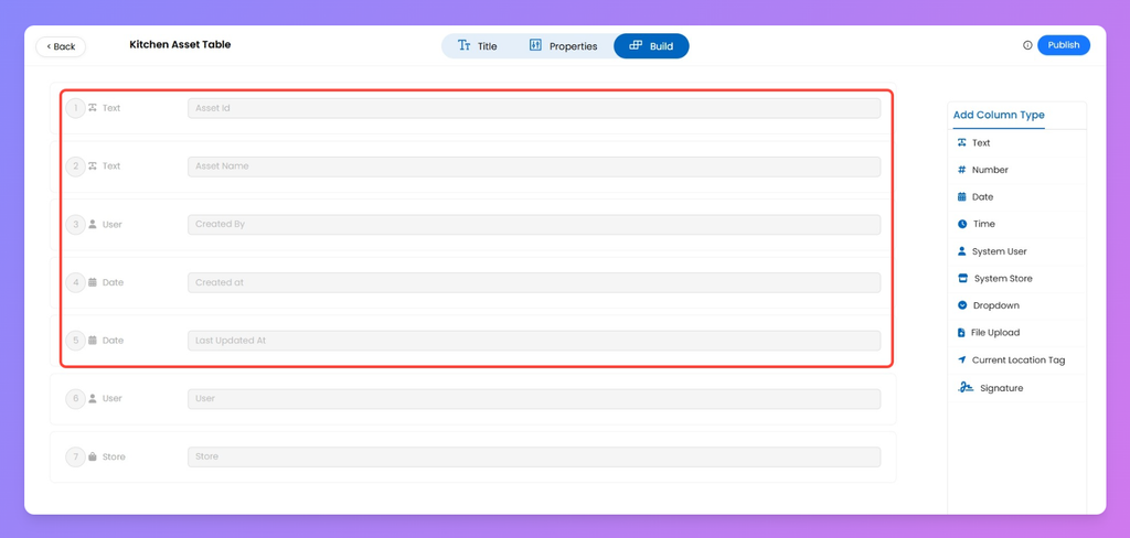 Configure & Create Assets Table