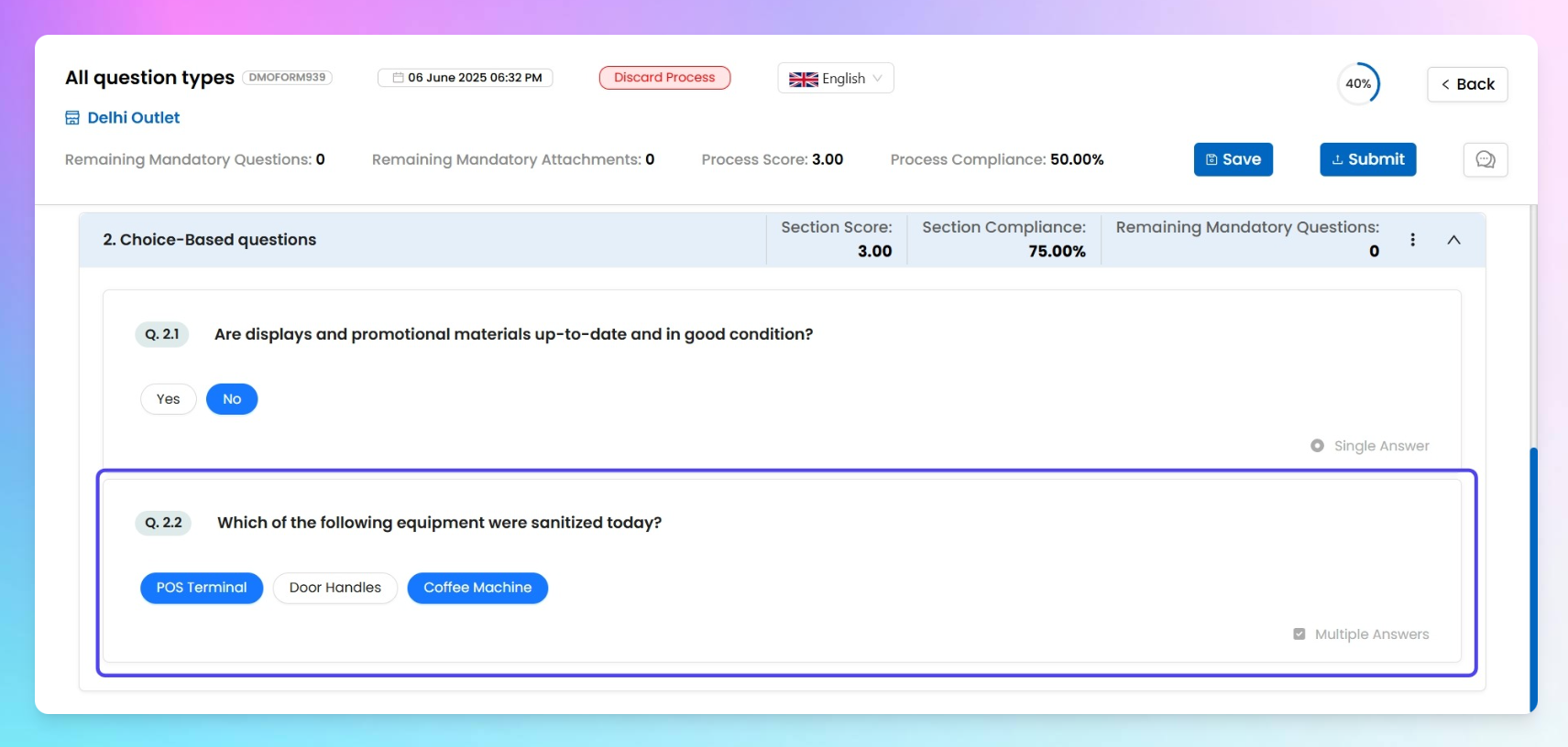 End-user view of the question