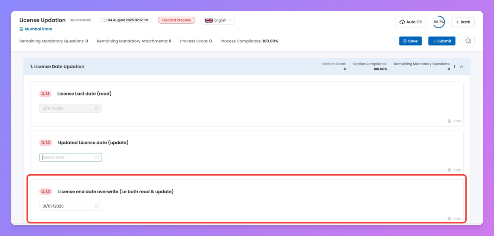 Third Question, highlighted, has the configuration as both Read + Update type enhancement