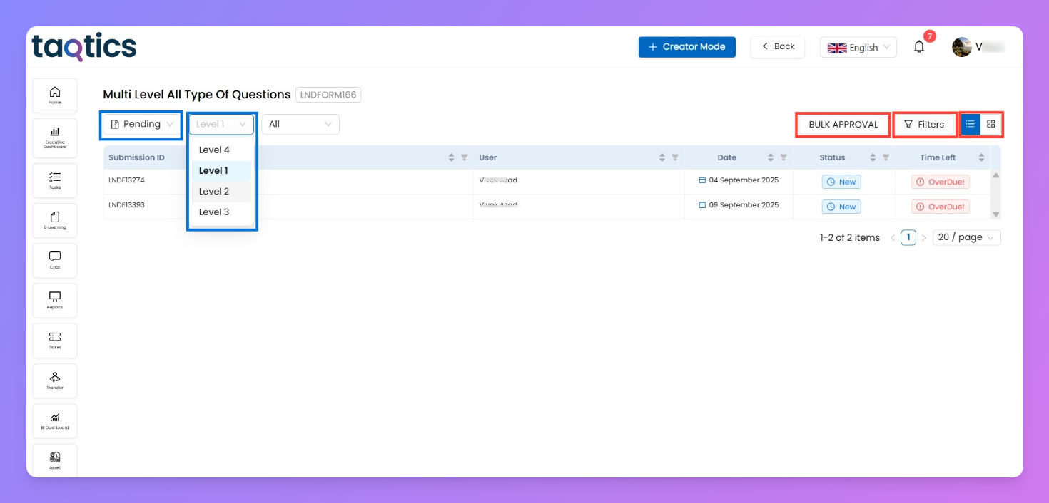 Approvals & Workflow status