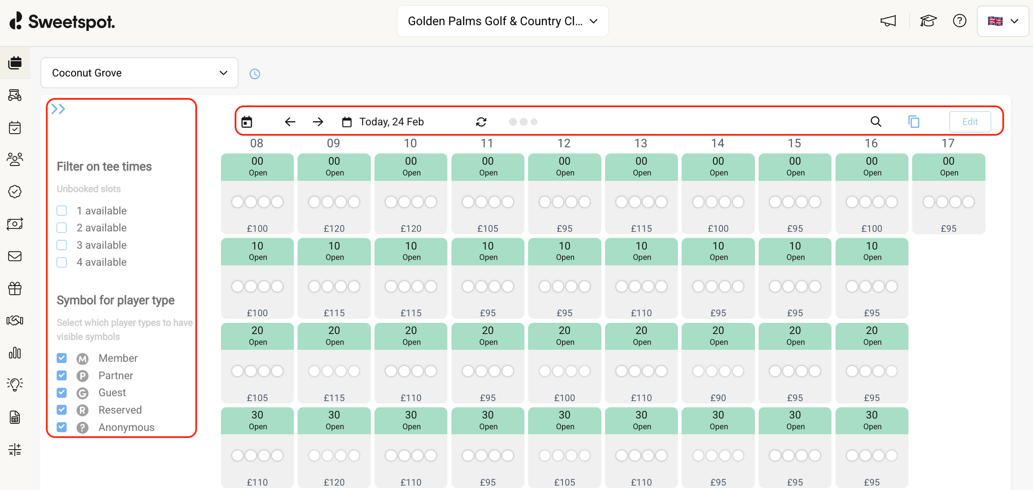  OLD course tee sheet header