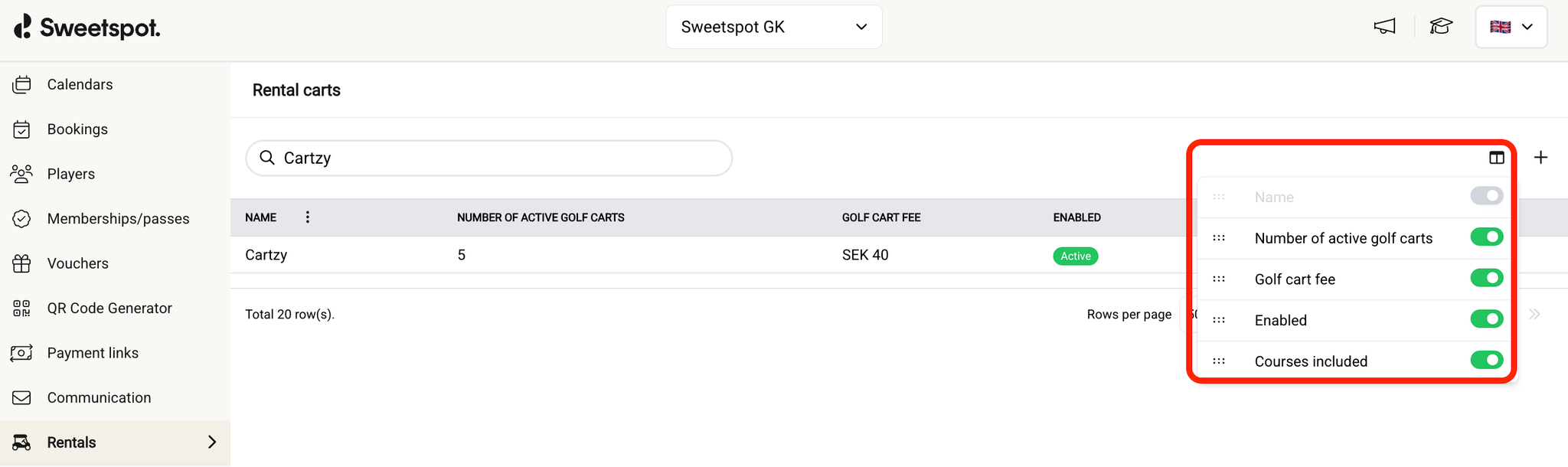 FILTER THE RENTAL TABLE VIEW TO YOUR LIKING