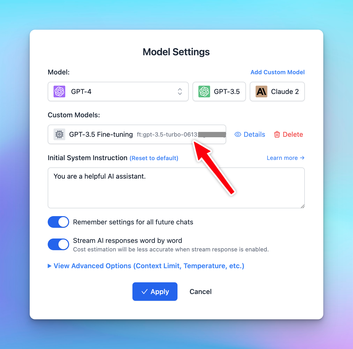 Use with Fine-tuning Models