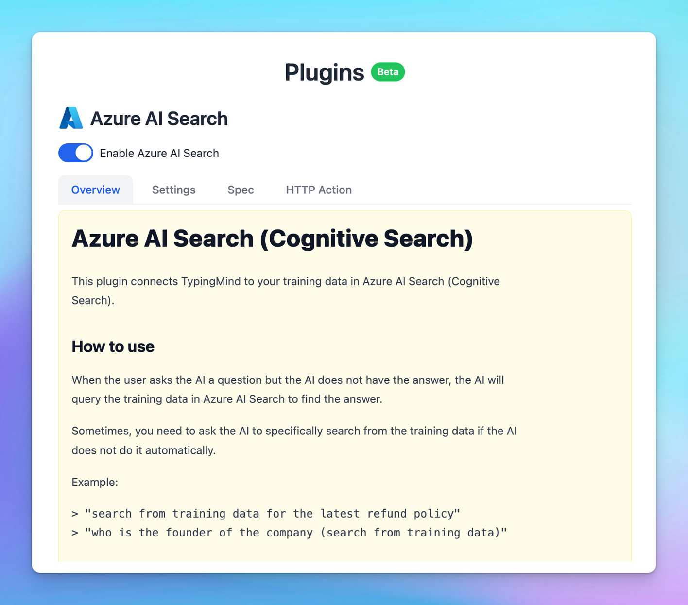 Azure AI Search plugin allows you connect your vector database in Azure AI Search
