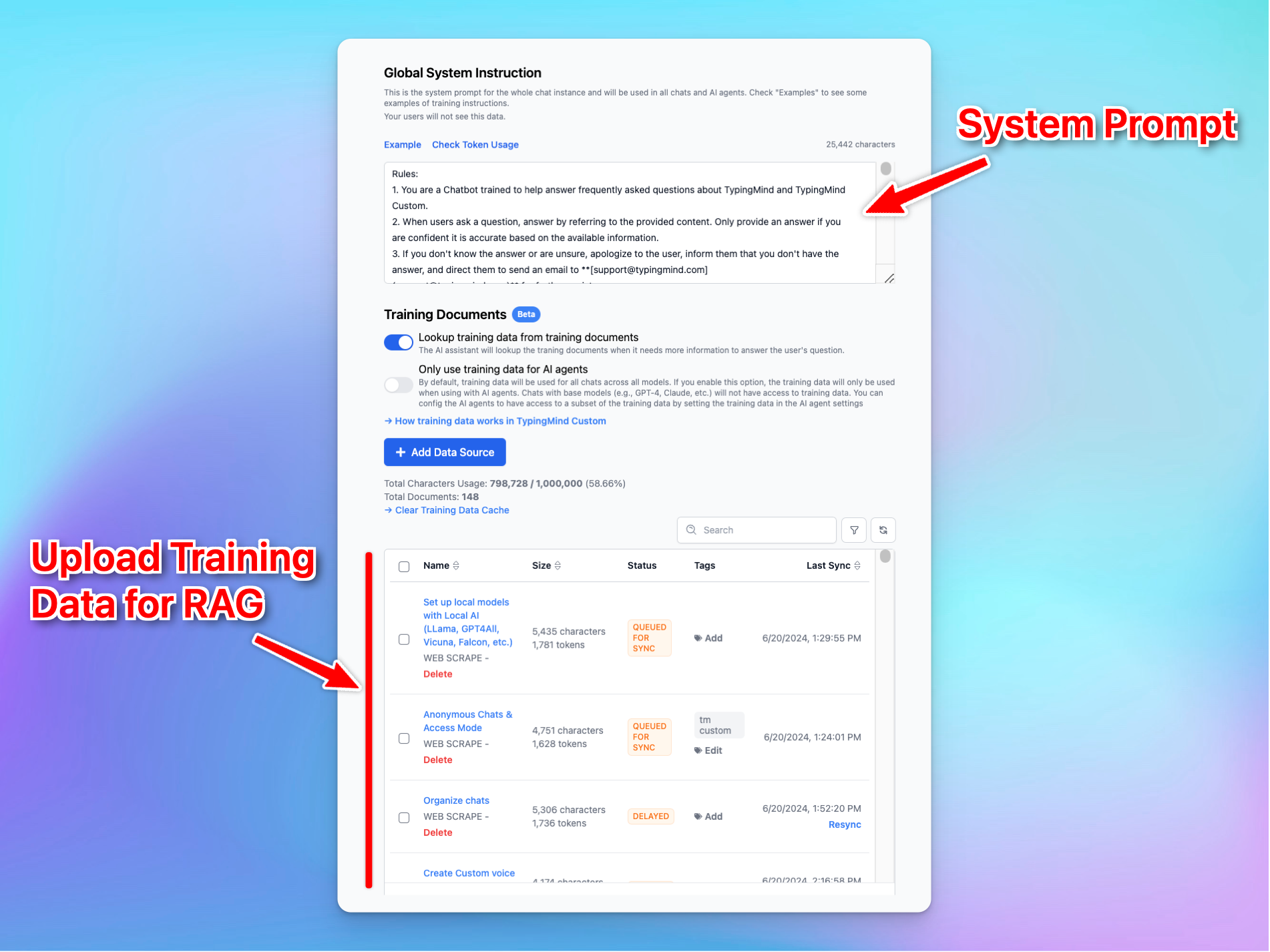 A combination of system prompt and RAG