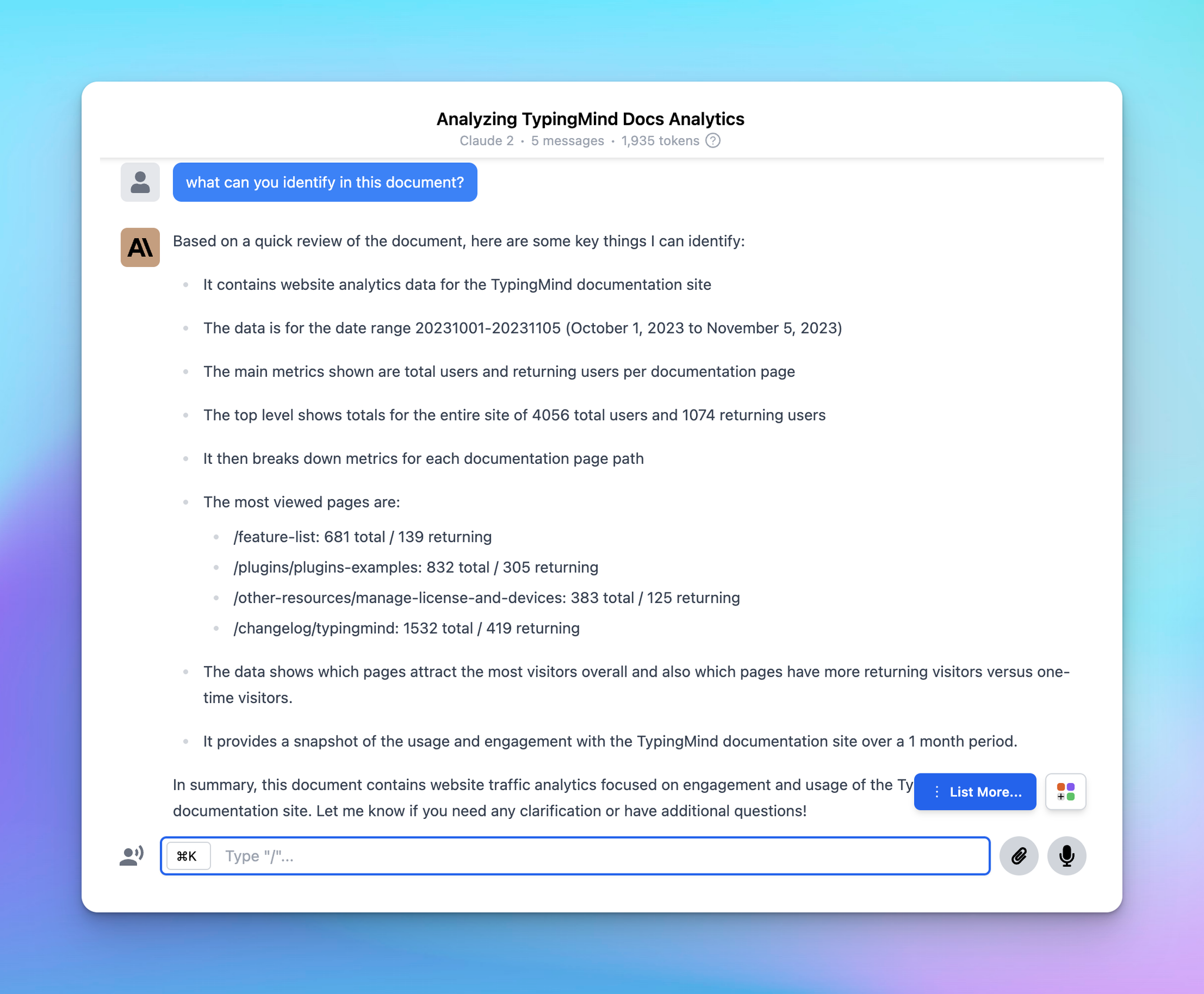 Claude 2 for analyzing data