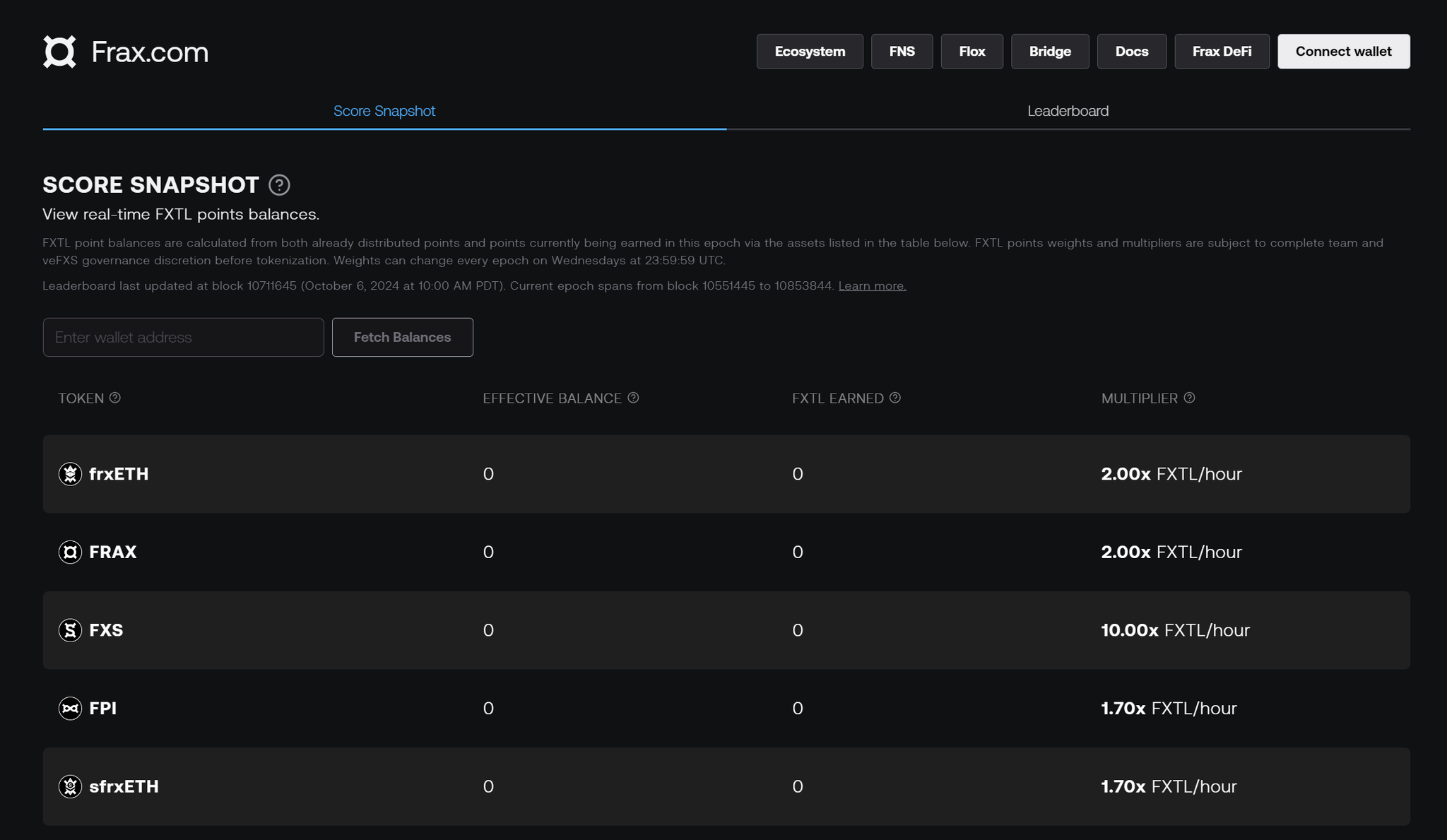 The FXTL points reward dashboard (source: Fraxtal)