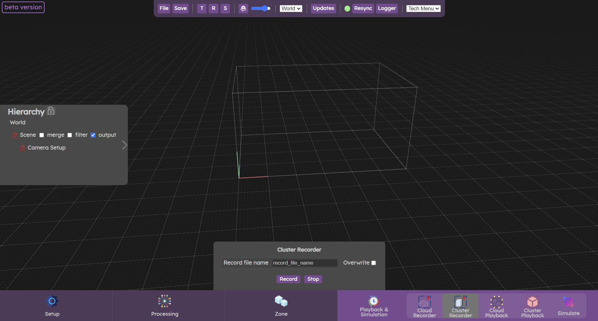 Cloud recorder menu in the web UI