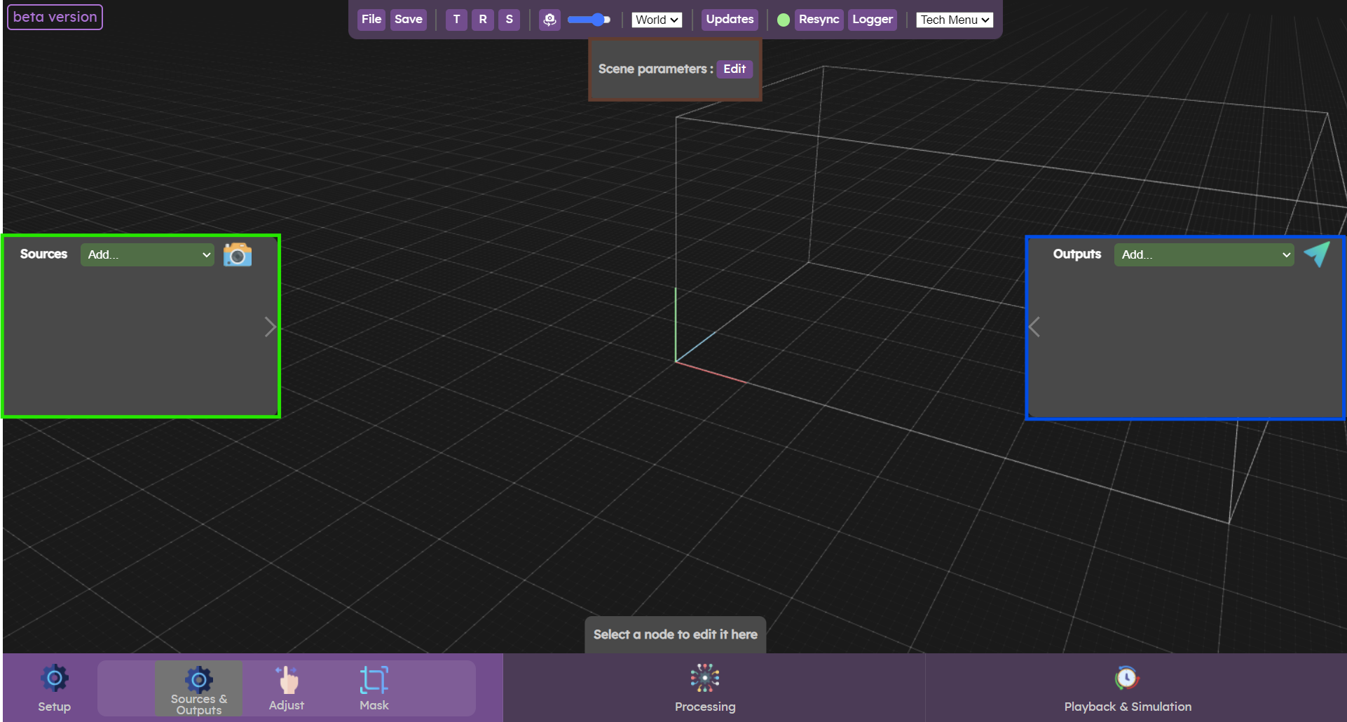 Sources & Outputs menu in the web interface