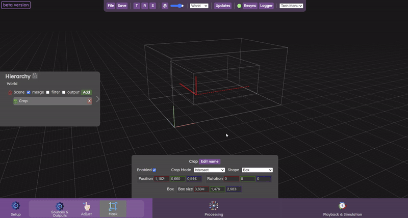 Crop box highlight in the web interface