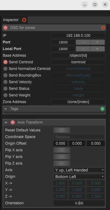 Parameters of the OSC for zones