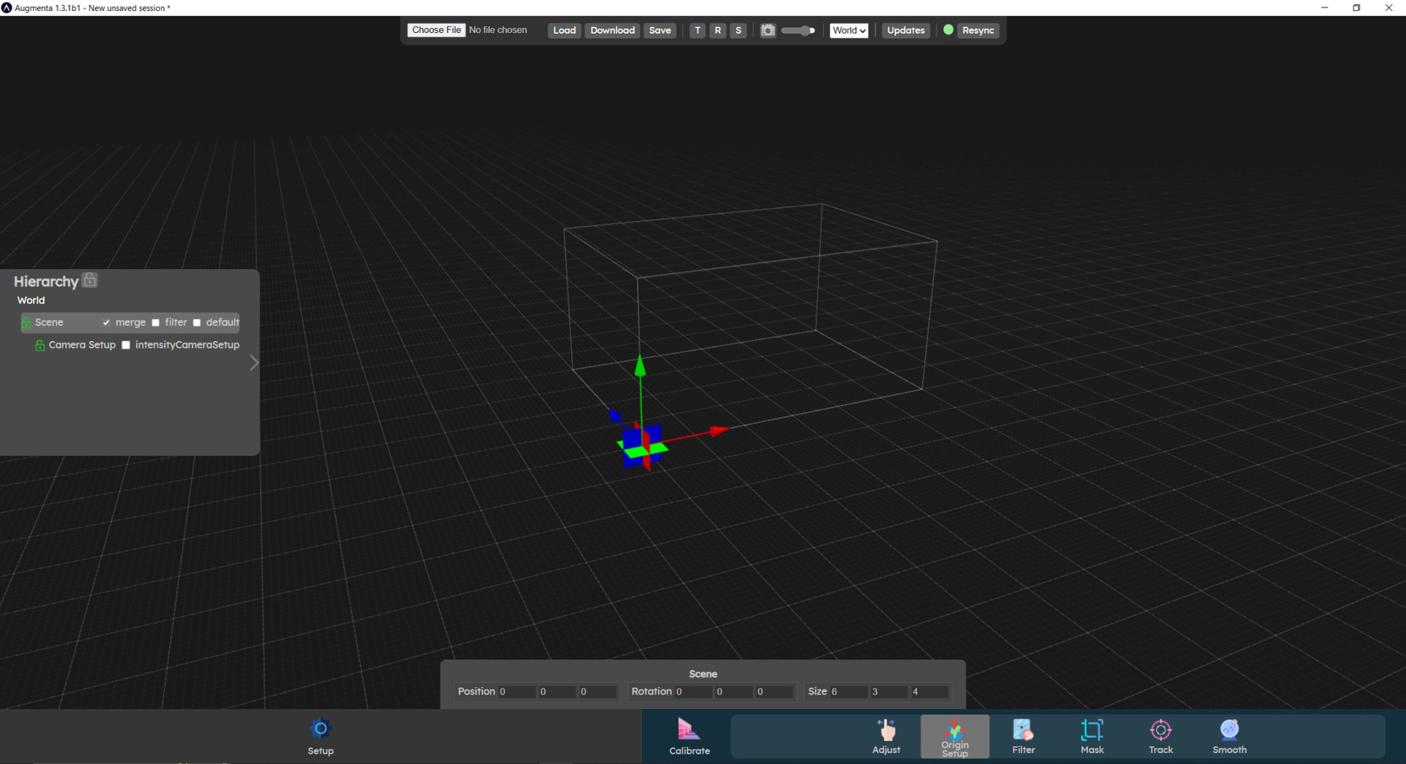 Origin setup menu in the web interface
