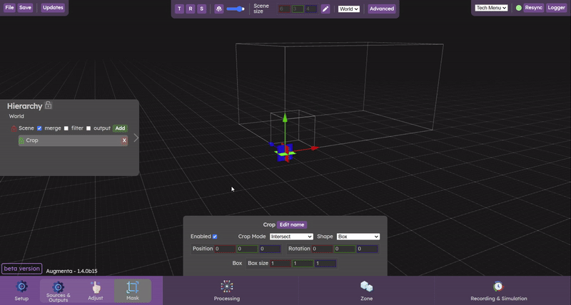 Switch between the different gizmos in the web interface