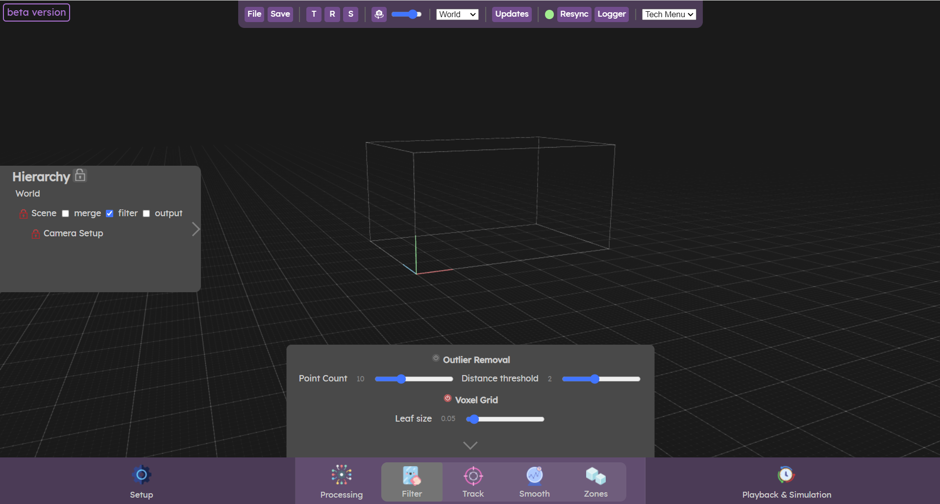 Filter menu in the web UI