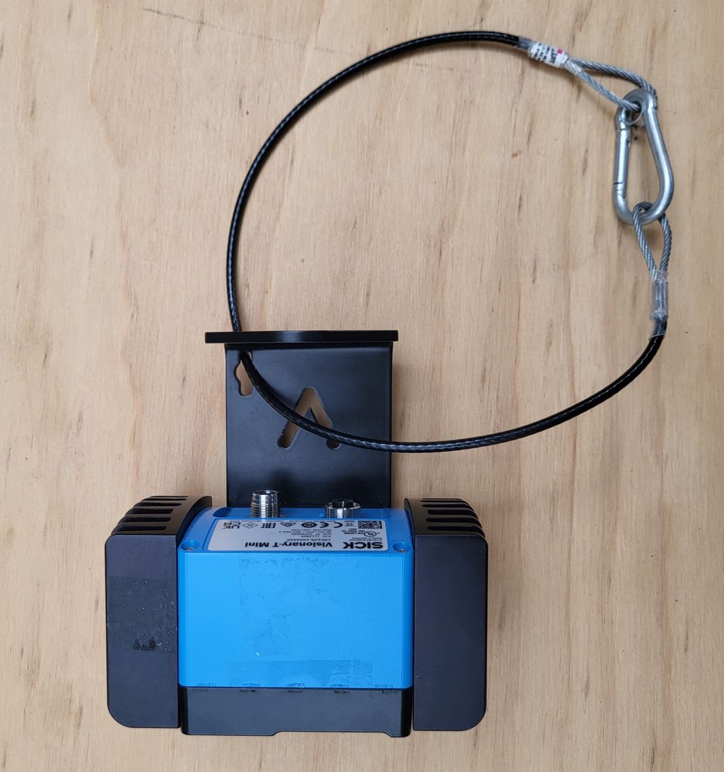 Example of safety sling on a sensor mount