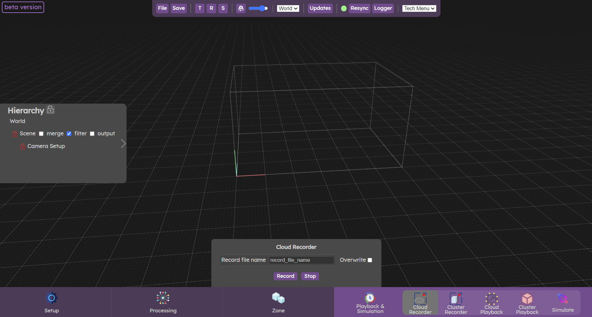 Cloud recorder menu in the web UI