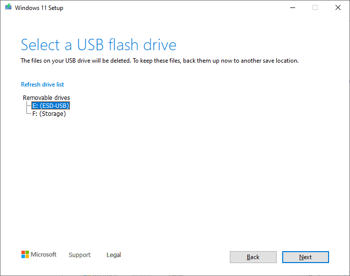 Select the drive that you wish to use. There will likely only be 1 entry.